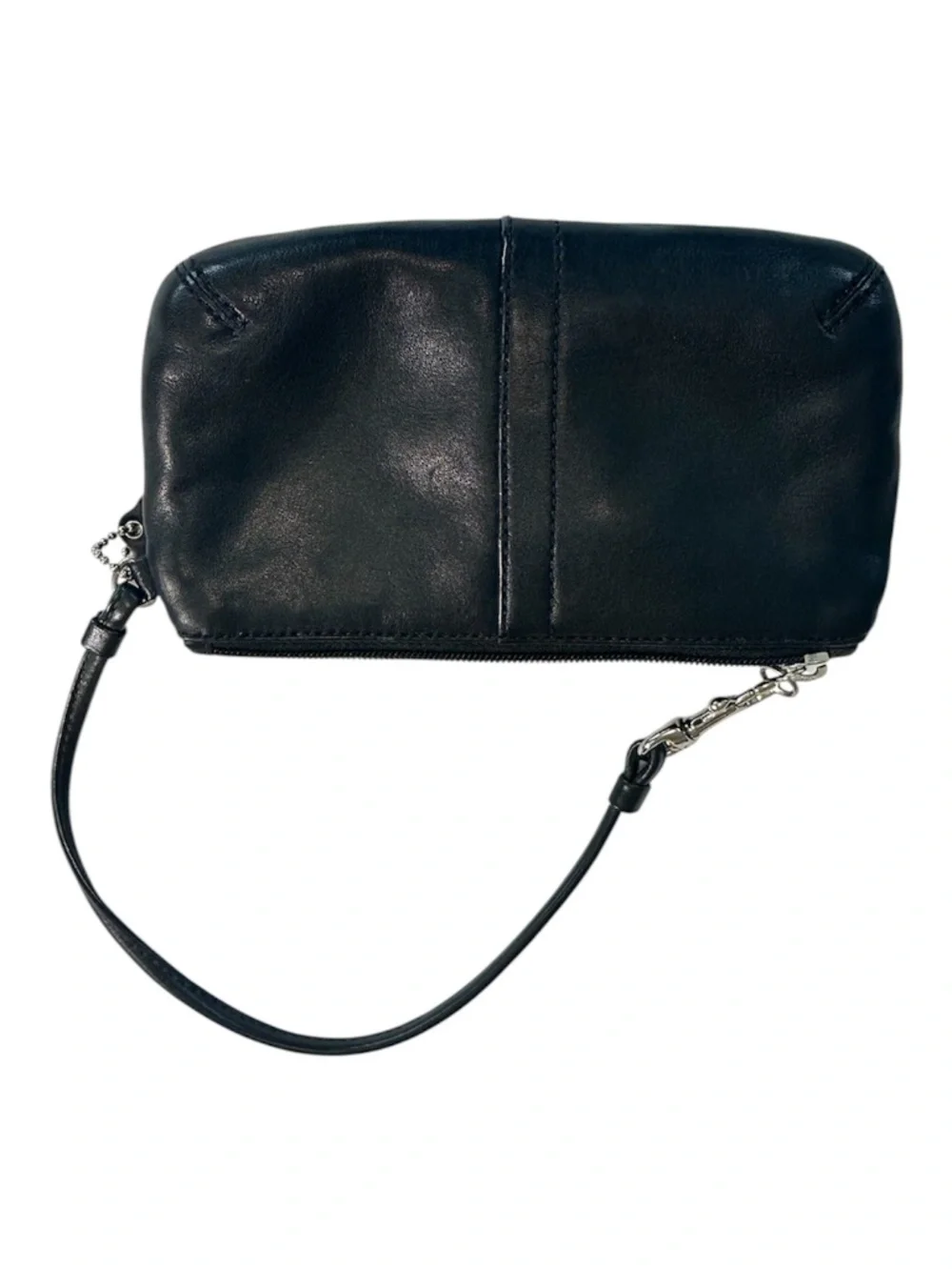 Coach Black Leather Wristlet Clutch with Silver Buckle Excellent Condition